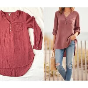 Caslon Gauze Cotton Henley Tunic Top Mauve Small